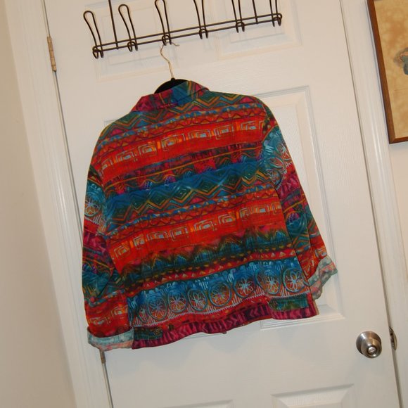 Chico's Design 100% Cotton Multi Color 6 Button Jacket Size 3 (XL) - Picture 8 of 13